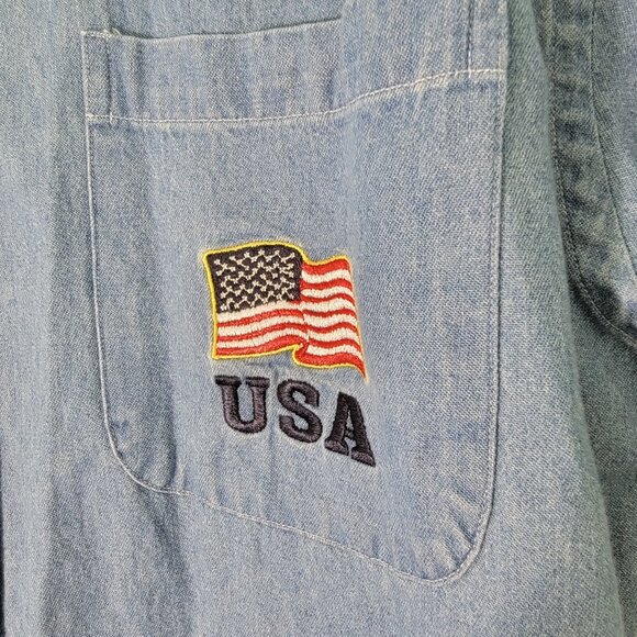 Boca Classics Denim Shirt Vintage USA Patriotic Flag Embroidered Cotton‎ Medium - Picture 2 of 7
